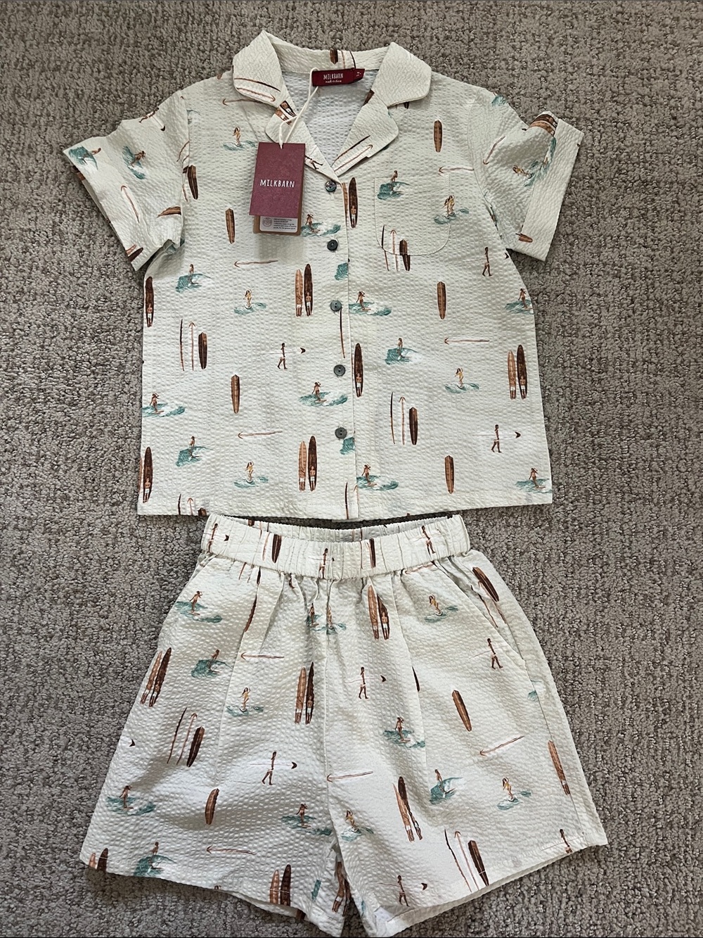 Milkbarn Vintage Surf, Surfboard Print size 3-4 years. Kids Button-up Set